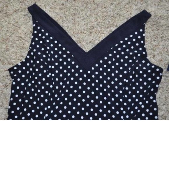Womens Dress Chaps Blue Polka Dot 16W Fit & Flare Party Stretch Lined V-Neck - Picture 4 of 6